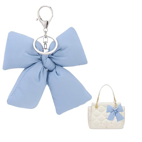Image of Pink Bow Keychain Bag Charms Y2K Bowknot Plaid Keychains Coquette Aesthetic Purse Handbag Backpacks Charms (Blue)