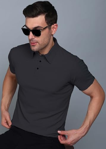 Image of INKKR Men Soild Polo Neck Texture T-Shirt