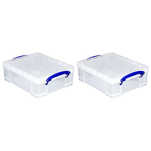 Really Useful Box 2 Pack Storage Bins, Clear Plastic Stackable Organizing Totes, 8.1 Liter