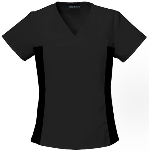 Cherokee Women's V Neck Scrubs Shirt, Black, Small