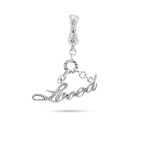 Sarda - .925 Sterling Silver 2-1/4" X 1-2/3" Interconnected Rings Suspending Cursive"Loved" Triangular Enhancer Pendant - Handmade By Bali Artisans #TOP8