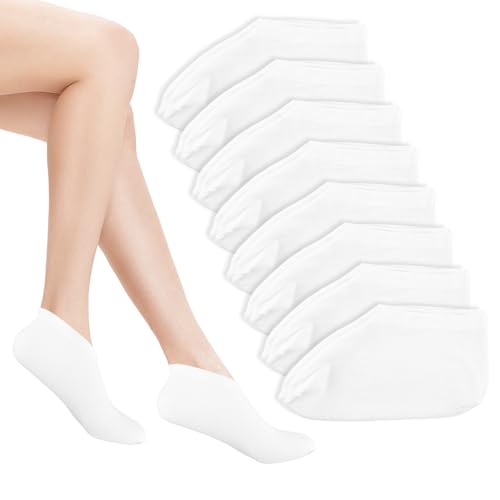 Lot de 8 paires de chaussettes hydratantes blanches antidérapantes en gel spa pour les pieds - Chaussettes en coton pour femmes et hommes - Soin des pieds pour enlever les callosités - Pieds secs et