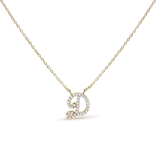 14K Yellow Gold Diamond Accent "D" Initial Script Style Pendant Necklace