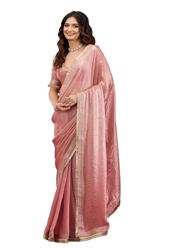 Image of Women's And Girl's Heavy Sequins Work Georgette Saree with Blouse (Wedding-Sequins-Party-Saree)