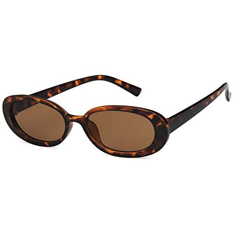 Sopaila Mini Vintage Retro Extra Narrow Oval Round Skinny Cat Eye Sun Glasses Clout Goggles,leopard Cover