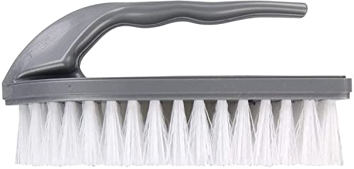 Image of Elliott Iron Shaped Scrubbing Brush with Curved Grip Handle, Durable Hard Synthetic Plastic Fibres, Ergonomic Shape Ideal for deep Cleaning, BPA Free in a Silver Colour