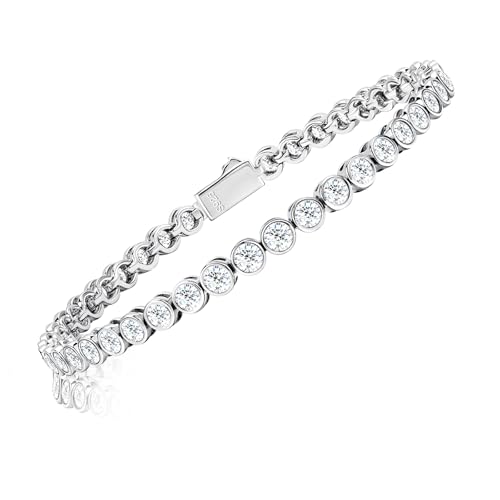 Moissanite Tennis Bracelets for Women: White Gold Plated 925 Sterling Silver Round Chain Sparkling 3mm Diamond VVS1 D Color Solitaire Precious Bracelet Birthday Valentine's Day Wedding Brides Jewelry