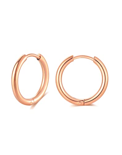 Image of 316L Surgical Stainless Steel Huggie Hoop Earrings 6mm 8mm 10mm 11mm 12mm 14mm Hypoallergenic Earrings Ring Cartilage Helix Lobes Hinge Sleep Earrings for Men Women