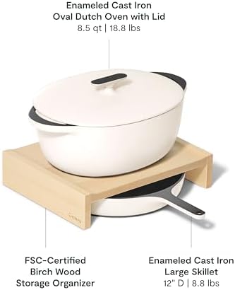 Caraway 4-Piece Enameled Cast Iron Duo - 12” Skillet, 8.5 qt Dutch Oven with Lid and Storage Organizer - Non-Toxic 3-Layer Enamel Coating - No Seasoning Required - Cream - Thumbnail 4