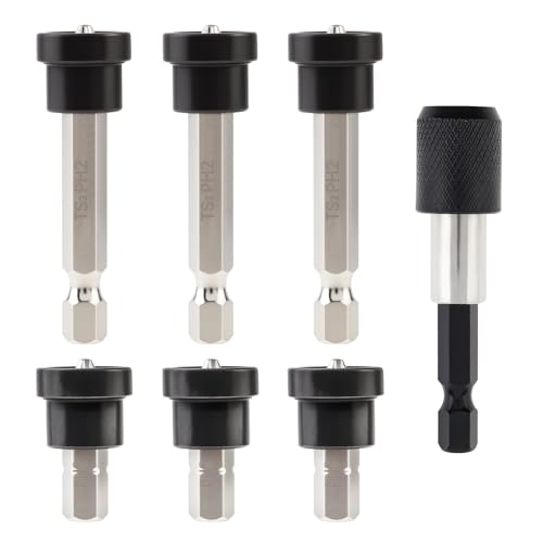 ChgImposs - ChgImposs 6pcs PH2 Magnetic Drywall Screwdriver Bit Set, S2 Alloy Steel Drywall Screw Setter Driver Bits, 1/4" Hex Shank, Depth Stop, Anti-Slip Groove, Extension Adapter