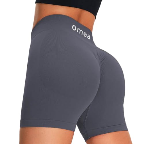 omea sports Sportleggings kurz für Damen Leggings Shorts Yogahose Radlerhose Kurze Hose Gym Fitnessstudio (DE/NL/SE/PL, Alphanumerisch, L, Regular, Regular, Grau - Blau)