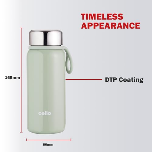 Image of Cello Glitz Thermosteel Flask, 300ml, Pista | 24 Hours Hot and Cold Stainless Steel Bottle | Flask for Tea Coffee | Ideal for Office, Gym, Home, Kitchen, Hiking, Travel Bottle