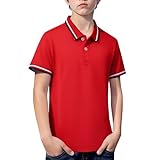 Mjjsk Polo escolar unisex para niños y niñas, camiseta polo clásica de manga corta, suave, transpirable, para deportes, uso diario, rosso, 9-10 años