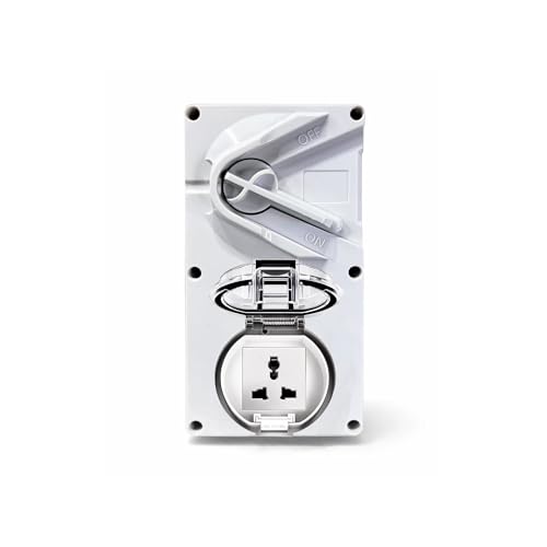 Image of MX IP66 Waterproof Outdoor Socket Box with Isolation Switch | 250V 13A Universal Socket | Dustproof Weatherproof 2 Module Modular Wall Box | for Garden, Patio & Outdoor Use