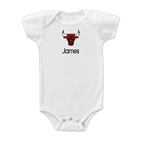 Chicago Bulls Custom Baby Bodysuit - Personalized Baby Name Embroidery & Official NBA Team Logo, Envelope Neck, Cotton, Double-Stitched, Supersoft, NBA Baby Bodysuit (White, 6-12 months)