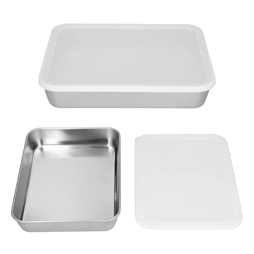 Cyrank Teglia da Forno in Acciaio Inossidabile, 24 × 18,5 × 5 cm Teglia con Coperchio pirofila da forno Per Torte Teglia Antiaderente Pirofila Rettangolare Per Brownie con Coperchi(S)
