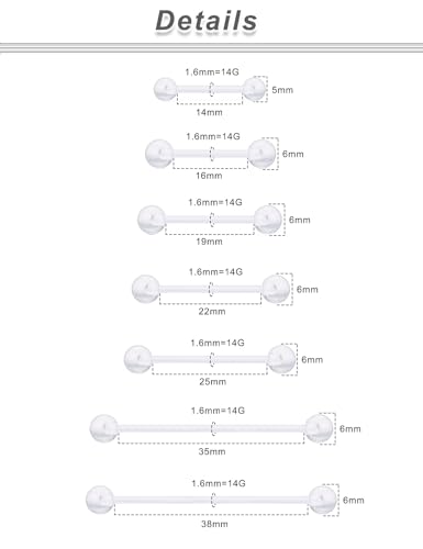 Ocptiy 6mm-38mm 14G 16G Clear Plastic Nipple Tongue Ring Industrial Earrings for Surgery Pregnancy Belly Button Ring Bioflex Flexible Acrylic Straight Barbells Piercing Jewelry Retainer for Work Sport3