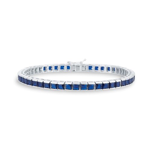 10 Carat Princess Cut Blue Sapphire Wedding, Engagement, Anniversary, Christmas Bezel Set Tennis Bracelet For Men's & Women's in 14K White Gold Plated