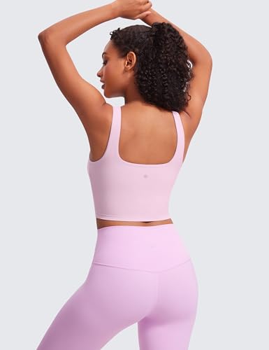 Image of CRZ YOGA Butterluxe Square Neck Crop Tank Top | Light Support, Removable Pads, Yoga, Extremely Soft, Wide Straps, Longline Sports Bras for Women
