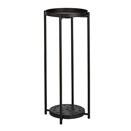 Amazon Basics Two-Tier Indoor Outdoor Metal Round Plant Stand for Multiple Plants, Rustproof Flower Holder with Plant Shelf, Black view 2