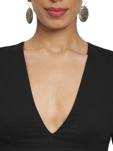 Image of Thevasa Women's Everyday Divine Depth V Neck Half Sleeves Blouse
