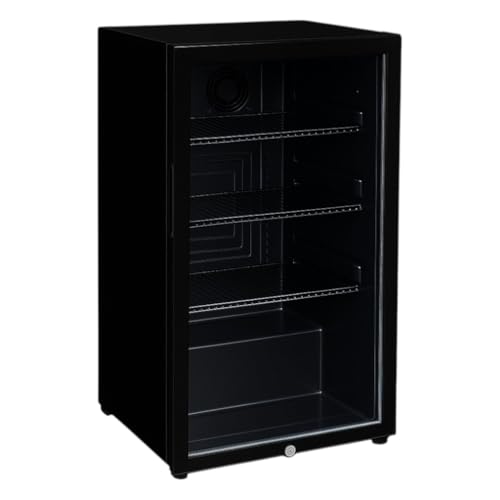 Mini Armoire à Boissons 92L – Réfrigérateur Compact Ventilé – Température 0/+10°C – 3 Étagères Réglables – Porte avec Serrure – Éclairage LED – Gaz R600a – Pieds Réglables – Couleur Noire – 230V