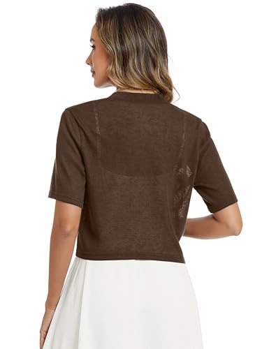 Image of Heymoments Women Thin Shrugs Short Sleeve Lightweight Cropped Tops Open Front Knitted Cardigan for Dress Summer Bolero