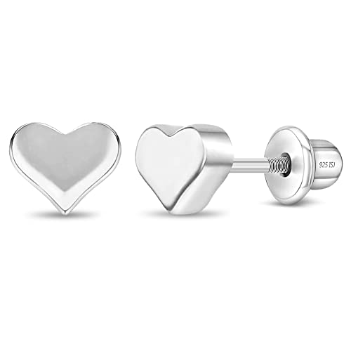 925 Sterling Silver Tiny 5mm x 5mm Heart Shaped Screw Back Locking Earrings for Babies and Toddler Girls, Formal and Casual Wear for Daily Use