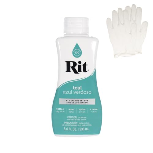 Rit Dye – Liquid Fabric Dye for Crafting, Clothing, and Décor – 8 oz. Bottle – Teal (Gloves Included)
