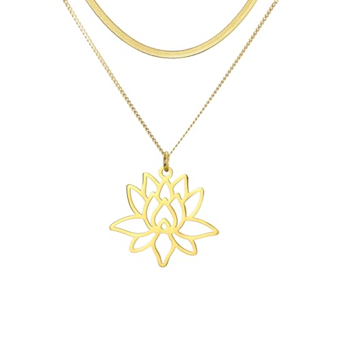 Collier VASSAGO Bouddha Lotus pour Femmes - Pendentif de Guérison Yoga en Acier Inoxydable - Collier Fleur Bouddha - Amulette Symbole Unalome - Bijoux...