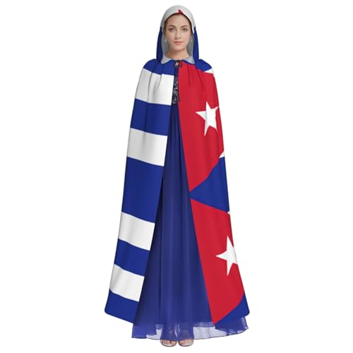 Cape à capuche imprimé drapeau cubain médiéval pour cosplay Halloween