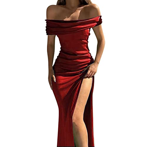 Abendkleider Lang Ballkleider Damen Elegant Brautjungfernkleider Mit Lang Hohem Schlitz Abschlusskleider Lang EIN-Schulter-Typ Evening Dress Sexy...