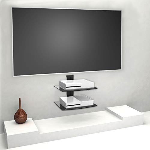 WALI Floating Strengthened Tempered Glass for DVD Players, Cable Boxes Games Consoles, TV Accessories (CS202), 2 Shelf, Black