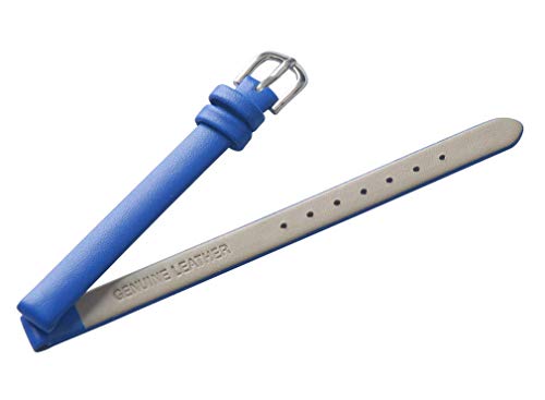 Uyoung 8Mm Women's Solid Blue Smooth Genuine Leather Watch Band #TOP3