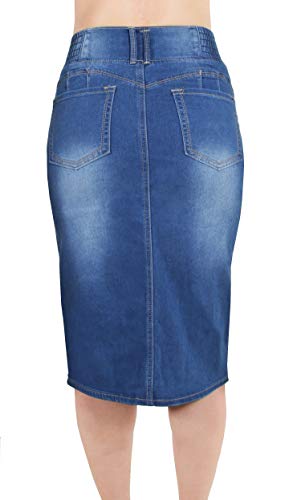 Fashion2Love Women's Juniors/Plus Butt Lifting Pencil Denim Midi Skirt with Elastic Waist4