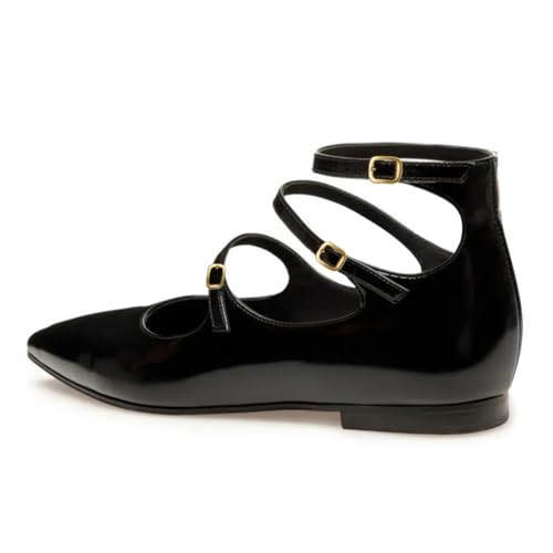 FYS Women's Pointed Toe Mary Janes Stylish Buckle Strappy Comfortable Flats Daily Outfit Street Shopping Shoes Size 4-16 US3