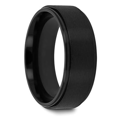 Thorsten Babylon | Titanium Rings for Men | Lightweight Titanium | Comfort Fit | Flat Black Titanium Ring with Brushed Raised Center & Polished Edges - 8 mm Cover