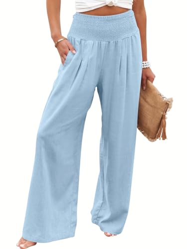 Image of ANRABESS Women Linen Palazzo Pants Summer Boho Wide Leg High Waist Casual Lounge Pant 2026 Beach Travel Vacation Outfits