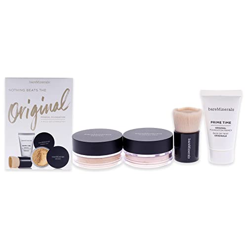 bareMinerals Nothing Beats the Original Mineral Foundation - 07 Golden Ivory Women 0.5oz Prime Time Original Foundation Primer, 0.07oz Original Foundation SPF 15, 0.07oz Mineral Veil 4 Pc Set