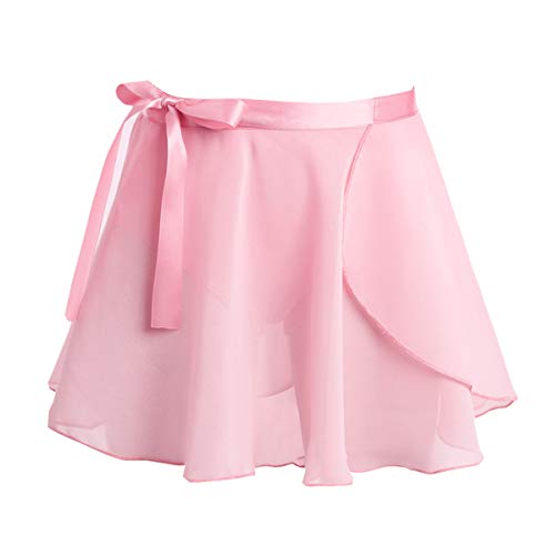 FEESHOW Niños Niñas Básicas Clásico Ballet Wrap Falda Danza Gasa Tirón de Danza Tutu Dancewear Rosa 4-6 Años