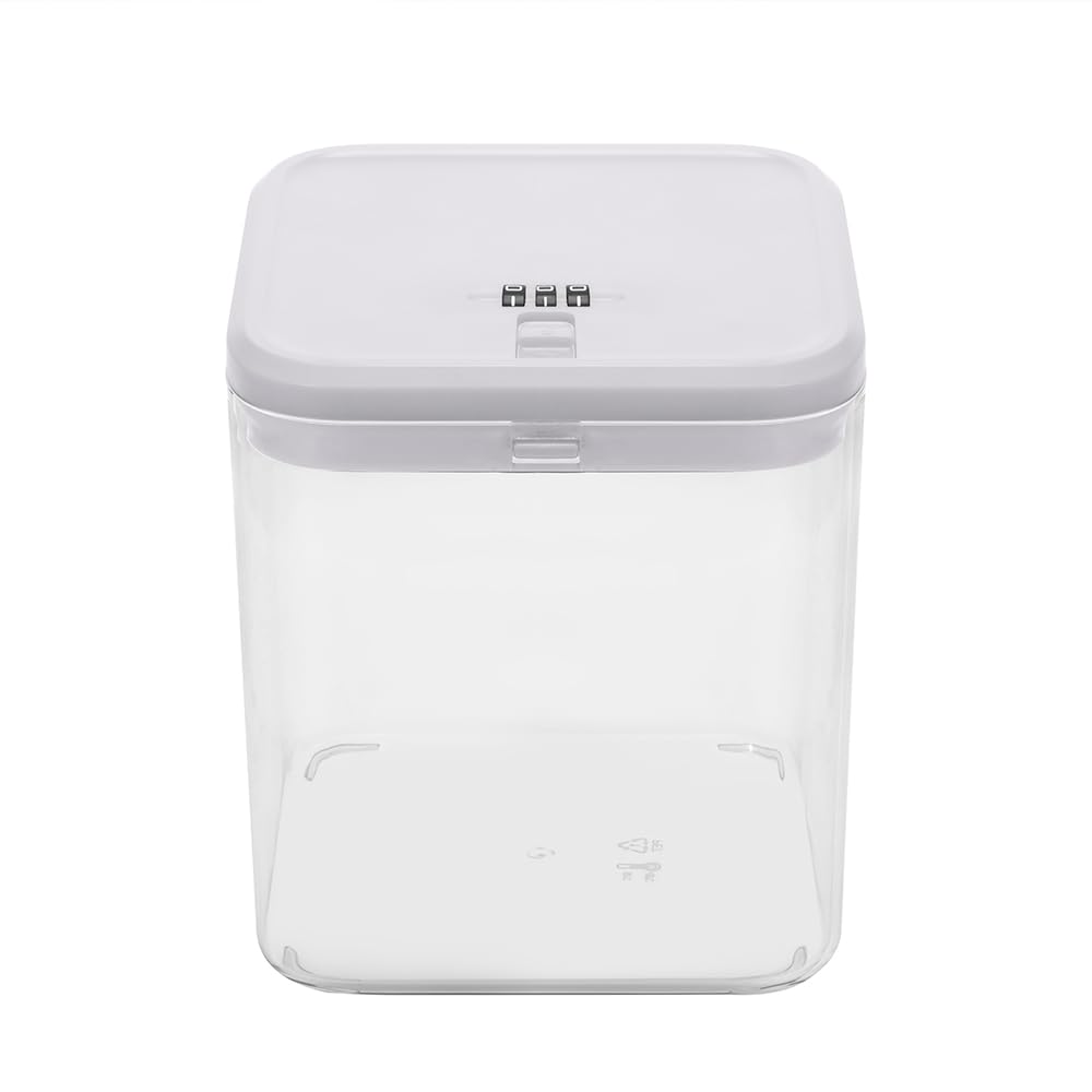 Houlacove Clear Security Lockable Box with Combination Lock & Code for Pills, Fridge Food, Snacks, Phone .Medicine Lockbox Container Home, Office, Travel Use （5.5x5.5x6.3in） (White)-Reusable