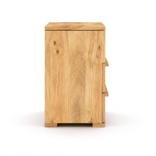 Image of Premium Solid Wood Bedside Table with 2 Drawer & 1 Open Shelf | Modern Wooden Nightstand for Bedroom | Bedside Storage Table for Home & Hotel (Natural Finish)