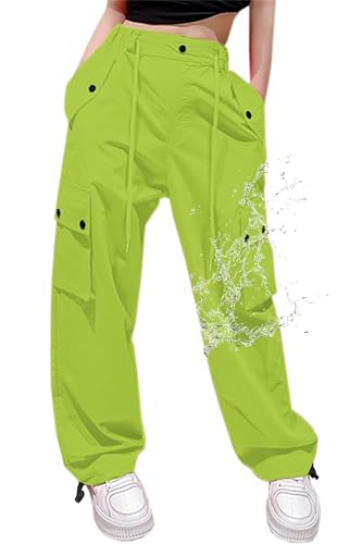 Image of Cromoncent Cargo Pants Girls & Women Parachute Pants Y2K Baggy Rave Clothes Waterproof with Pockets, 6 Years - 3XL