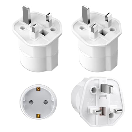 3 Piezas Adaptador Enchufe UK, Adaptador Enchufe Español a Ingles, Tipo G,2-Pin Europa a 3-Pin Reino Unido Viaje Seguridad para niños para Qatar, Irlanda, Maldivas, Escocia,HK
