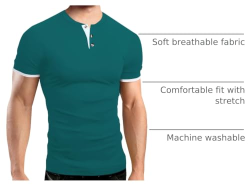 Gnvviwl Men's Casual Stretchy Henley Shirts Short Sleeve Fitted T Shirt Soft Stylish Tee Tops Lake Blue — view 4