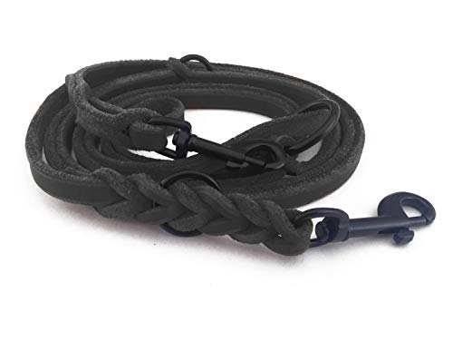Fettleder Führleine 3-Fach verstellbare Lederleine geflochten für Hunde 96 Modelle zur Auswahl (3m x 15mm, schwarz, schwarz Matte Haken)