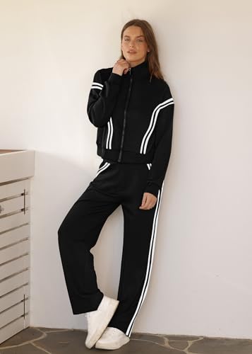 Image of XIEERDUO Lounge Sets for Women 2025 Sweatsuit 2 Piece Outfits Sweatshirt Wide Leg Sweatpant Tracksuit Matching Set