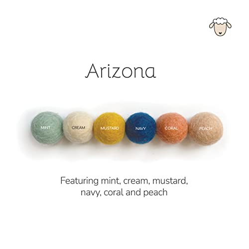 "Arizona" Handmade Wool Felt Ball Garland By Sheep Farm Felt- Coral, Mint, Navy, Mustard, Peach & Cream Felt Ball Garland, Pom Pom Garland. 2.5 Cm Balls. #TOP2