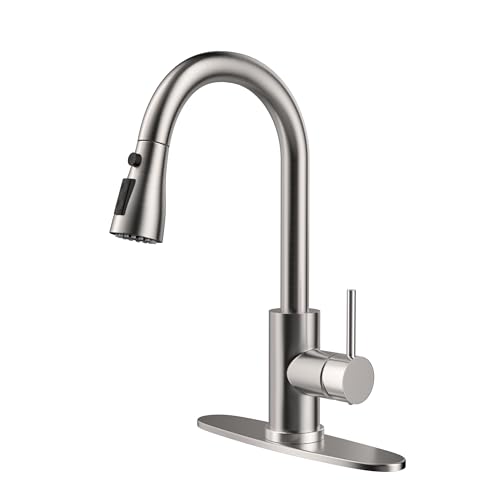 HANGE Kitchen Faucet with Pull Down Sprayer,Brushed Nickel Kitchen Sink Faucet 1-3 Hole Single...