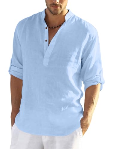 Image of FINIVO FASHION Men's Cotton Blend Solid Full Sleeve Combo Short Kurta Shirt, Regular Fit Solid Pattern Mandarin Collar Straight Kurta Shirt